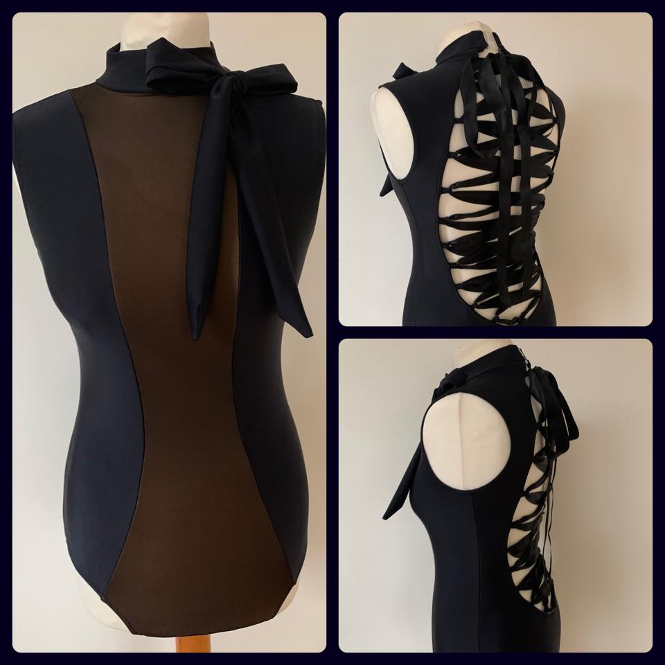 Lycra leotard with mesh panel and corset back