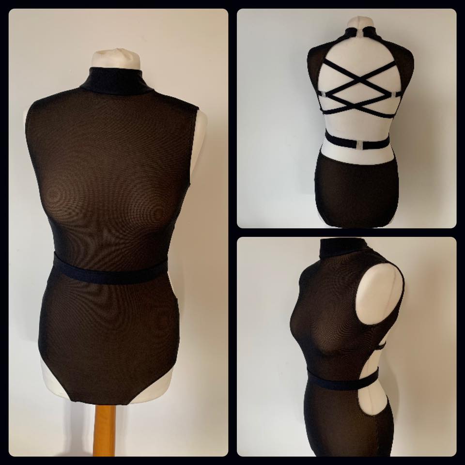 Mesh Sleeveless leotard with belt