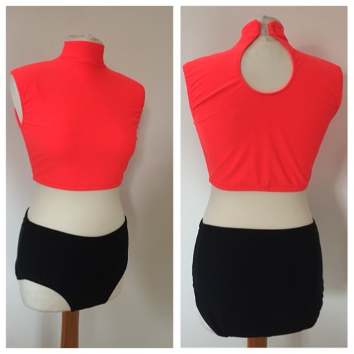 Sleeveless, high neck, keyhole back 2 piece beginner set