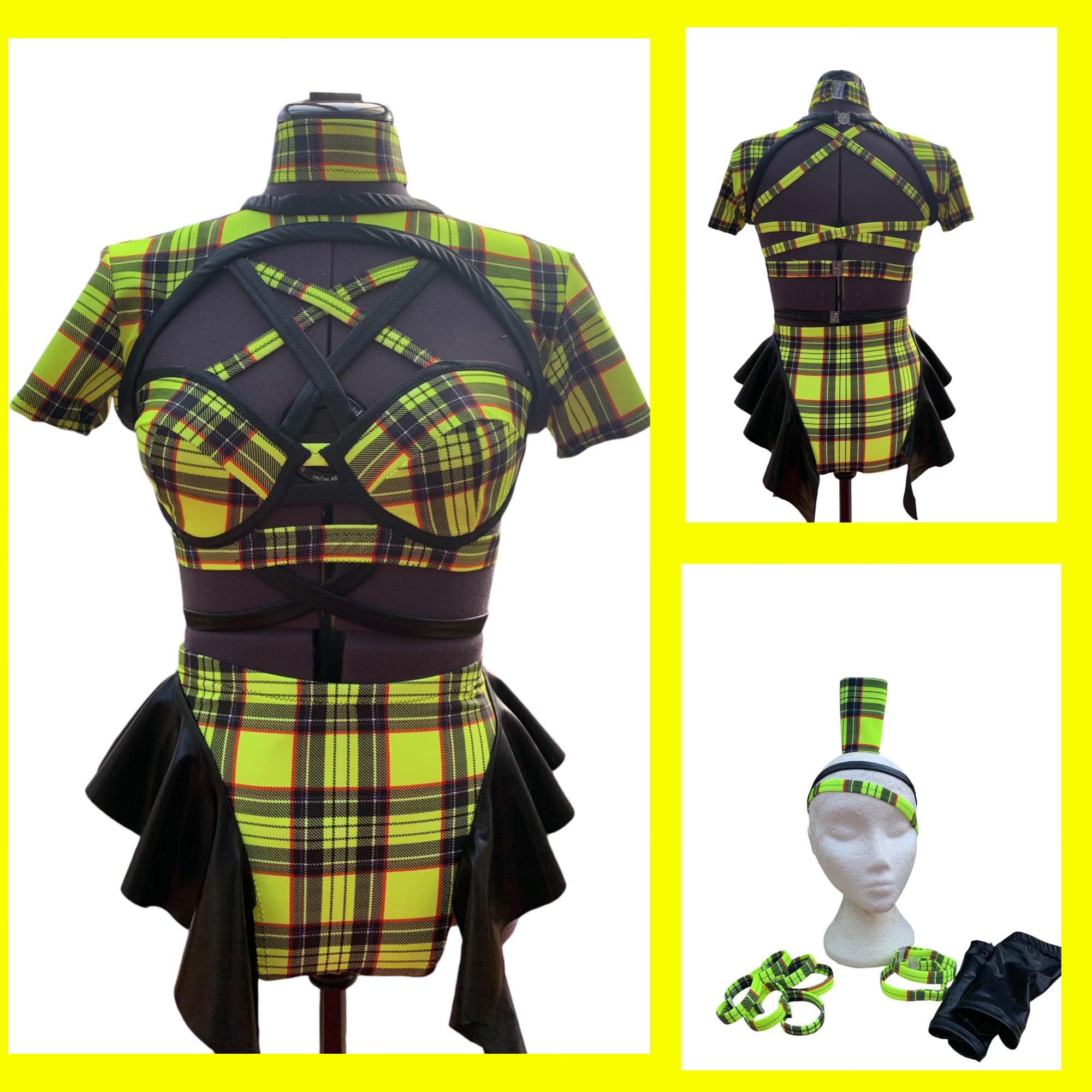 Yellow Tartan Suit with accessories approx size 8/10