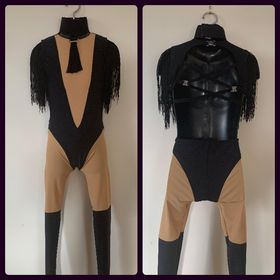 Lycra Catsuit with fringe shoulders and neckband