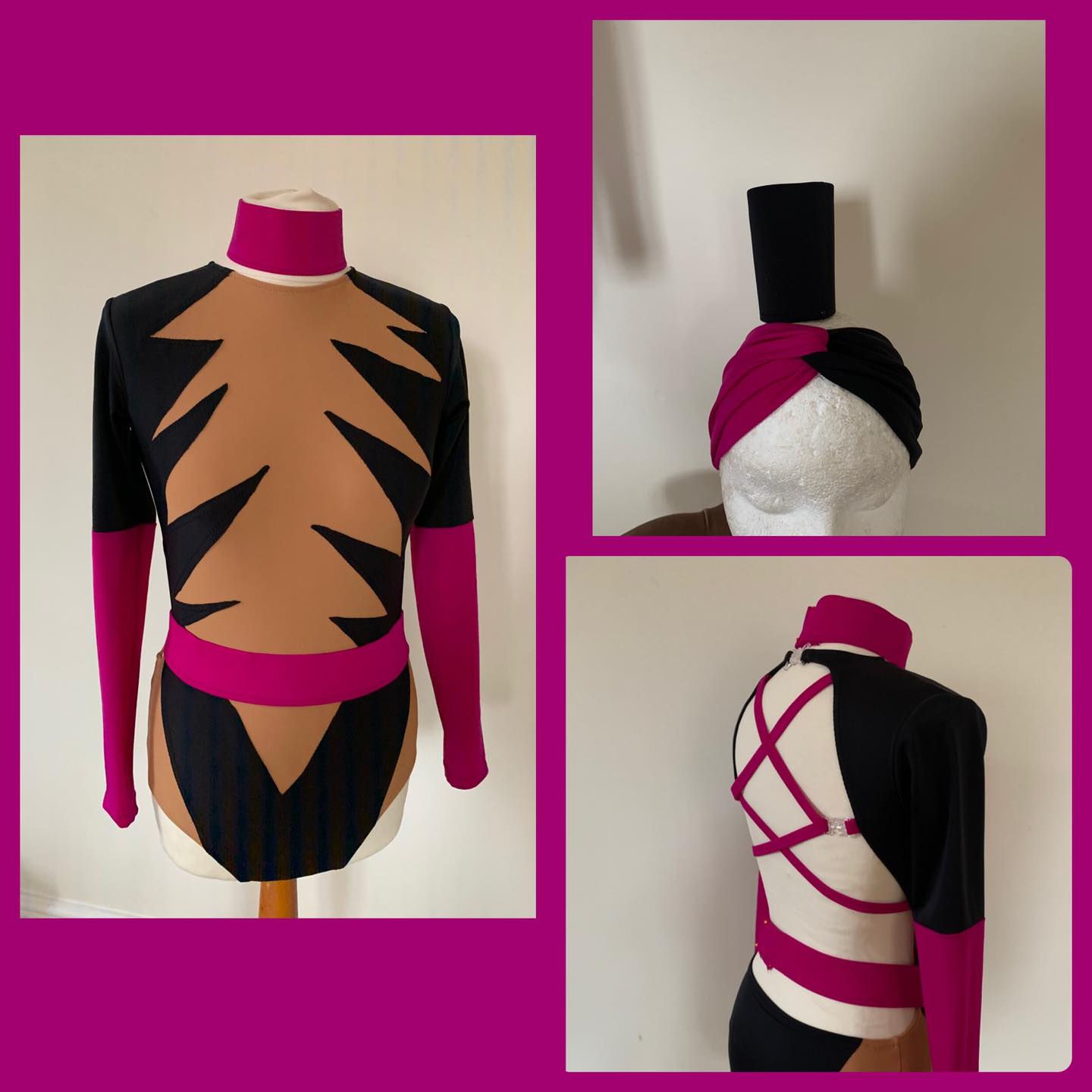 Leotard with cut out effect at front with contrast sleeves and straps