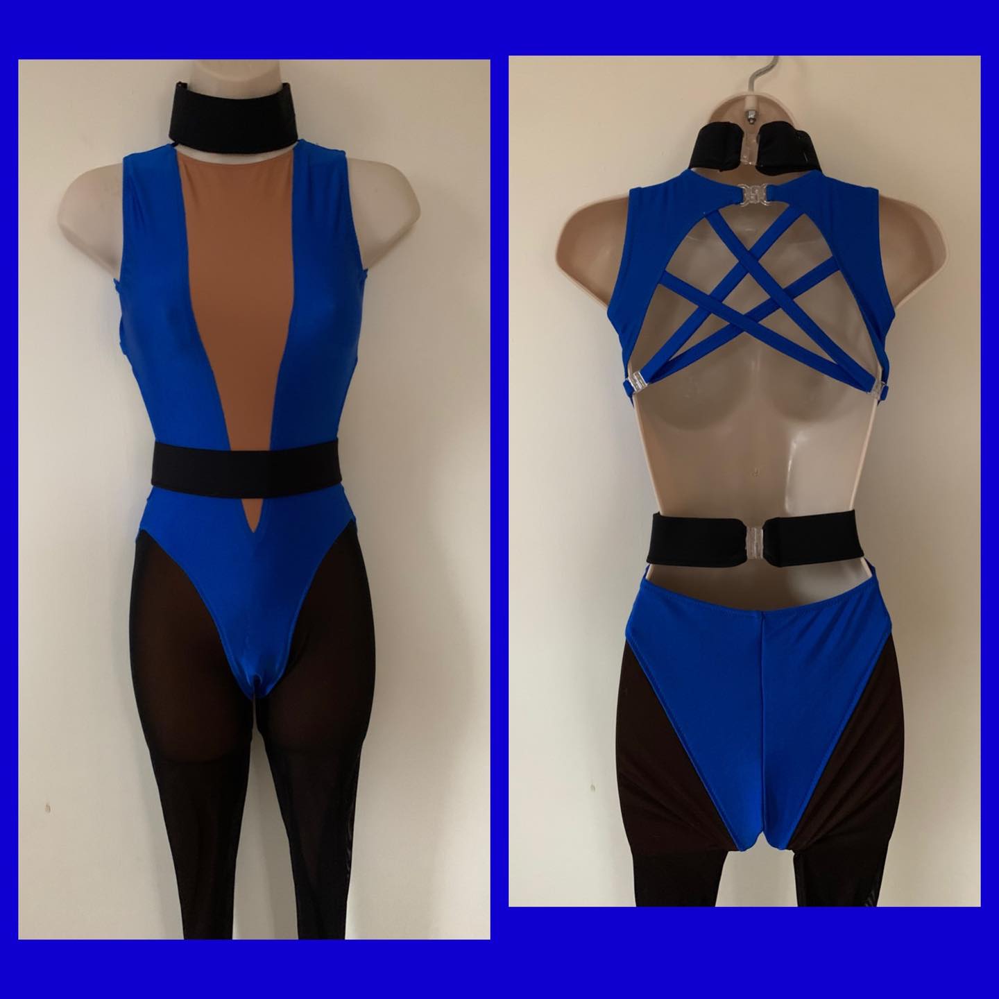 Sleeveless catsuit with V insert includes belt and neckband