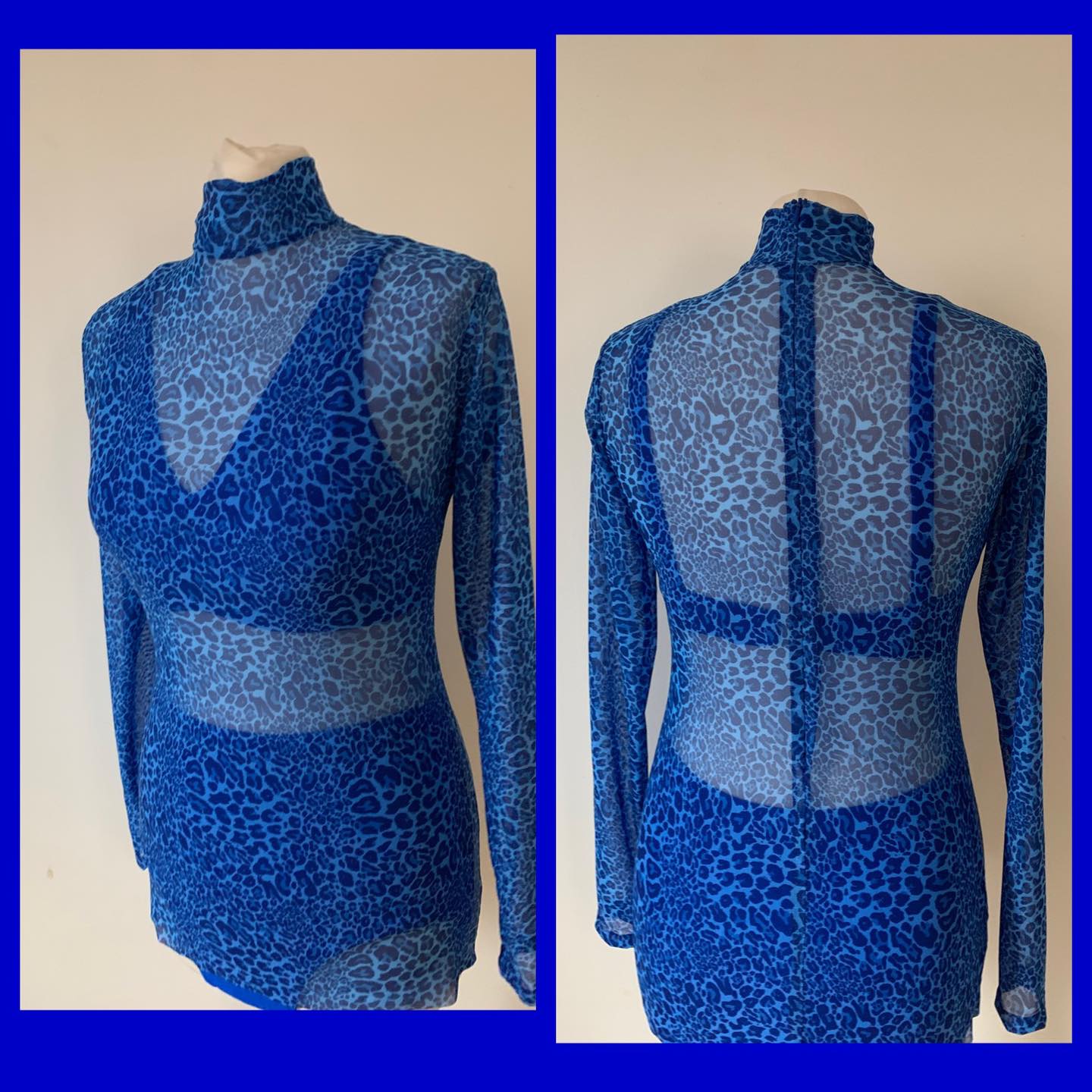 Lycra 2 piece with contemporary  style mesh dress in blue leopard print size 8/10