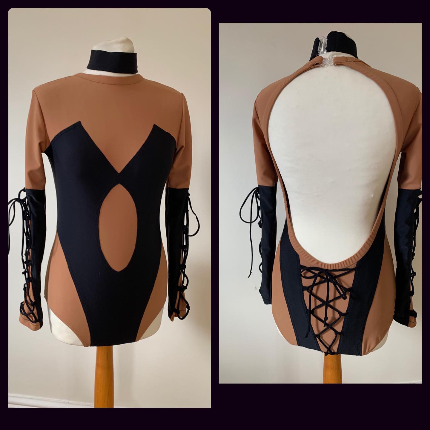 Leotard with tie sleeves and back