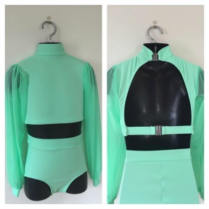 Lycra two piece set with long  puff sleeves