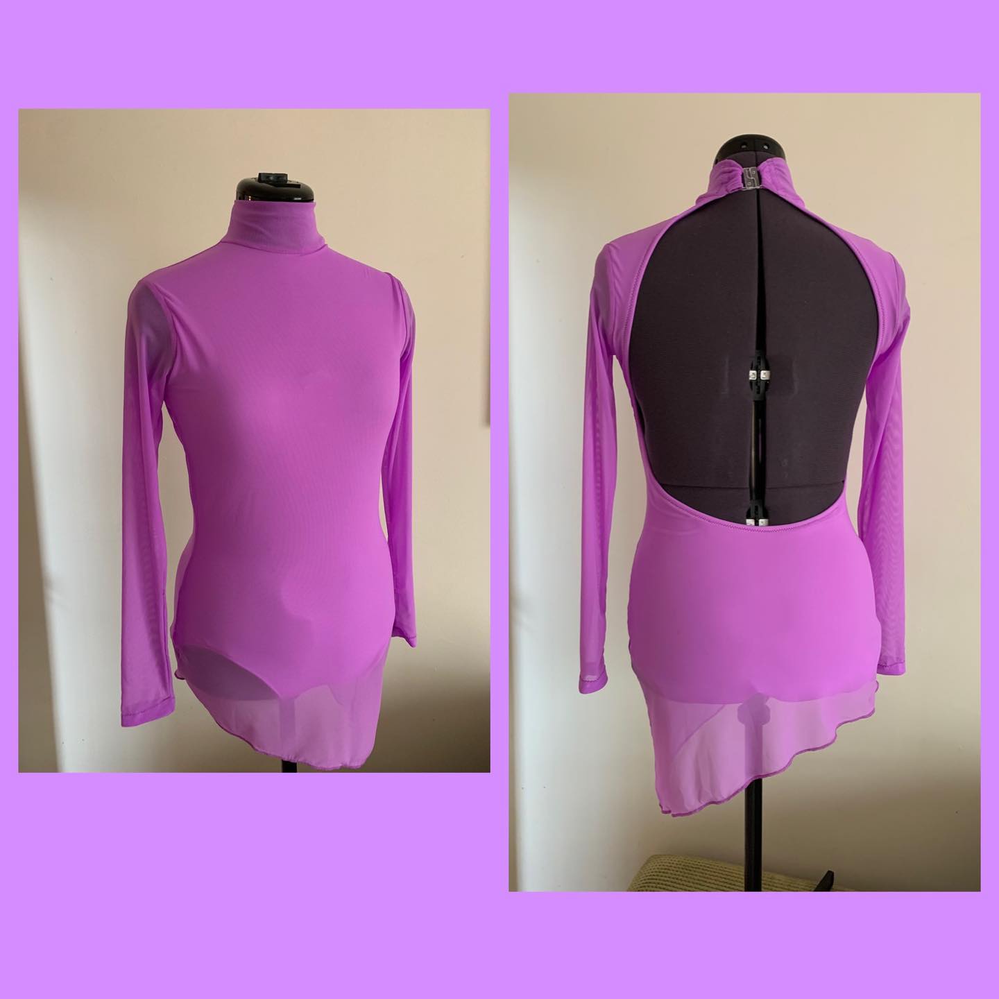 Lycra open back leotard with mesh overlay dress and mesh sleeves