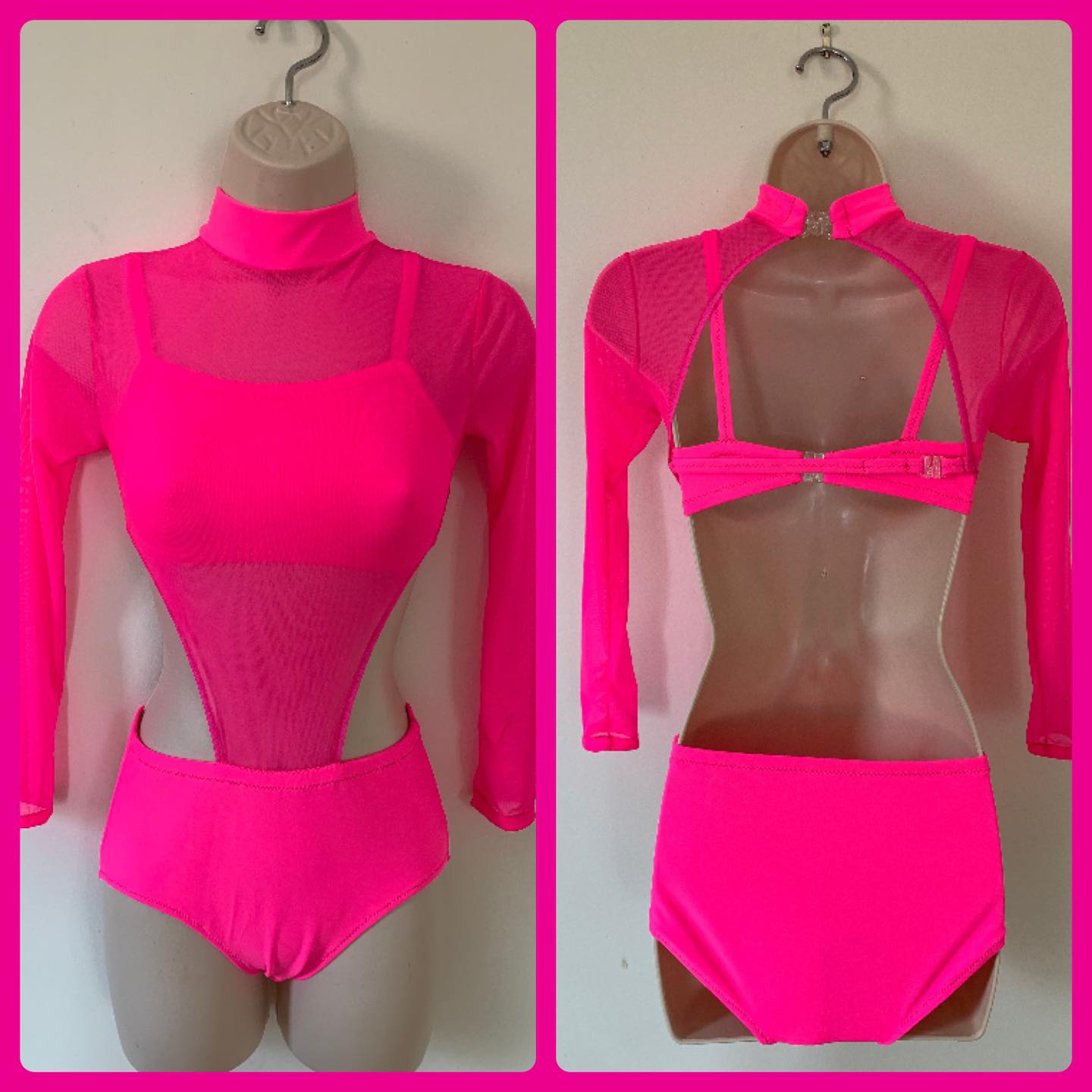 Lycra and mesh sleeved leotard with crop top