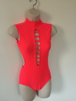 Sleeveless leotard with centre cut out and strap detail