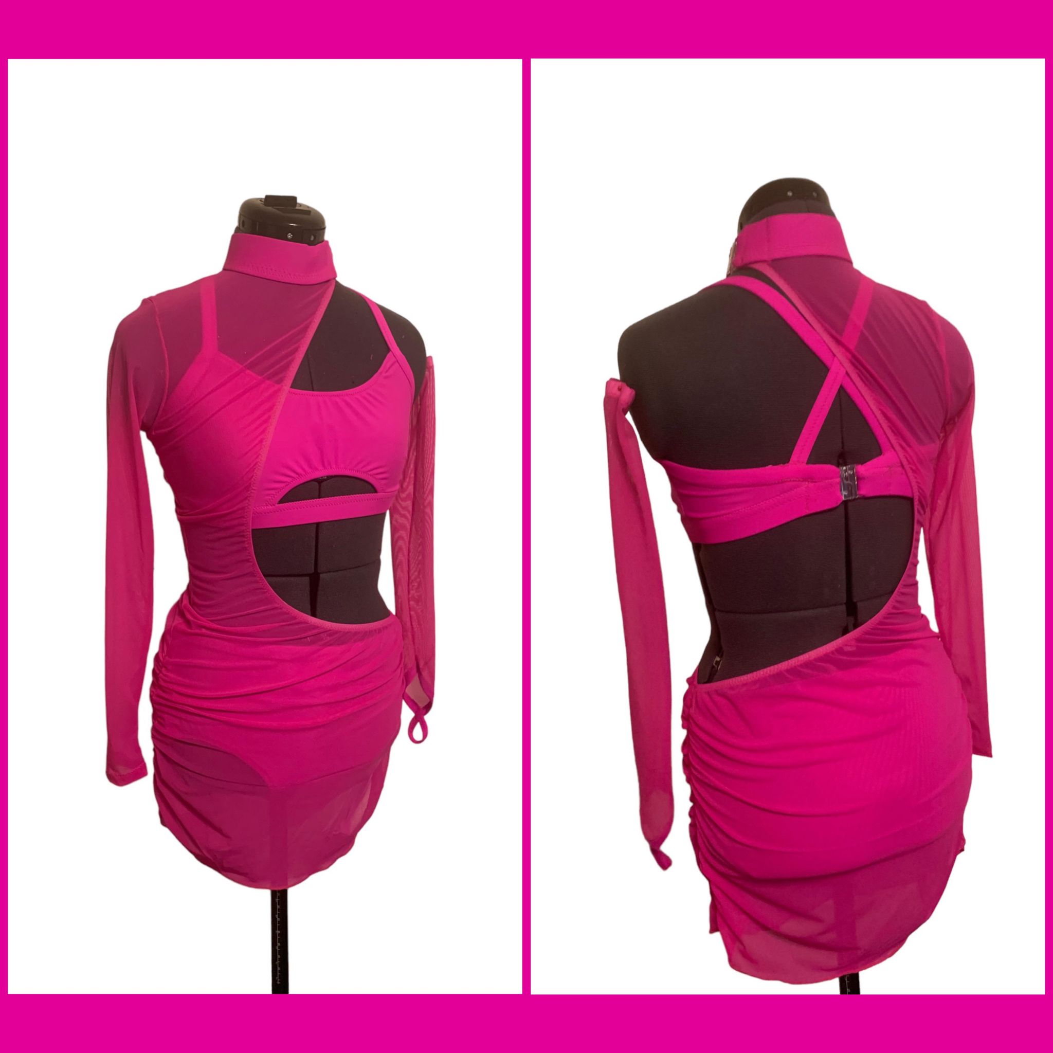 Lycra two piece with mesh ruched dress ( includes glove)