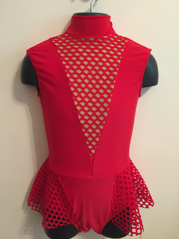 Lycra dress with V fishnet insert and  half circle fishnet skirt