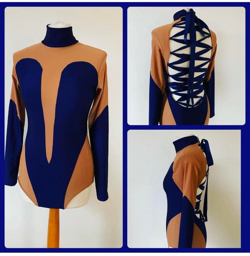 Tan Leotard with shaped panels and corset back